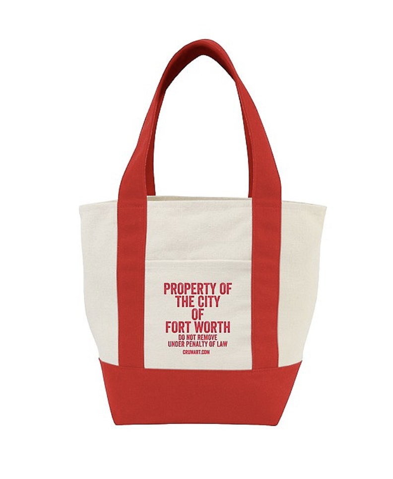 Red canvas tote bag printed Property of the City of Fort Worth by Crum Art