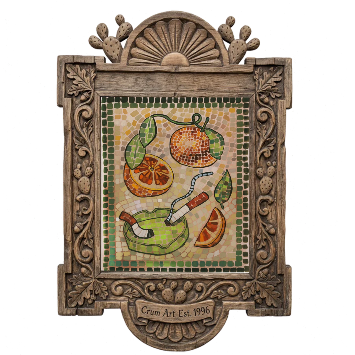 Cigarettes & Oranges Mosaic — art print by Caya Crum in a carved wood frame