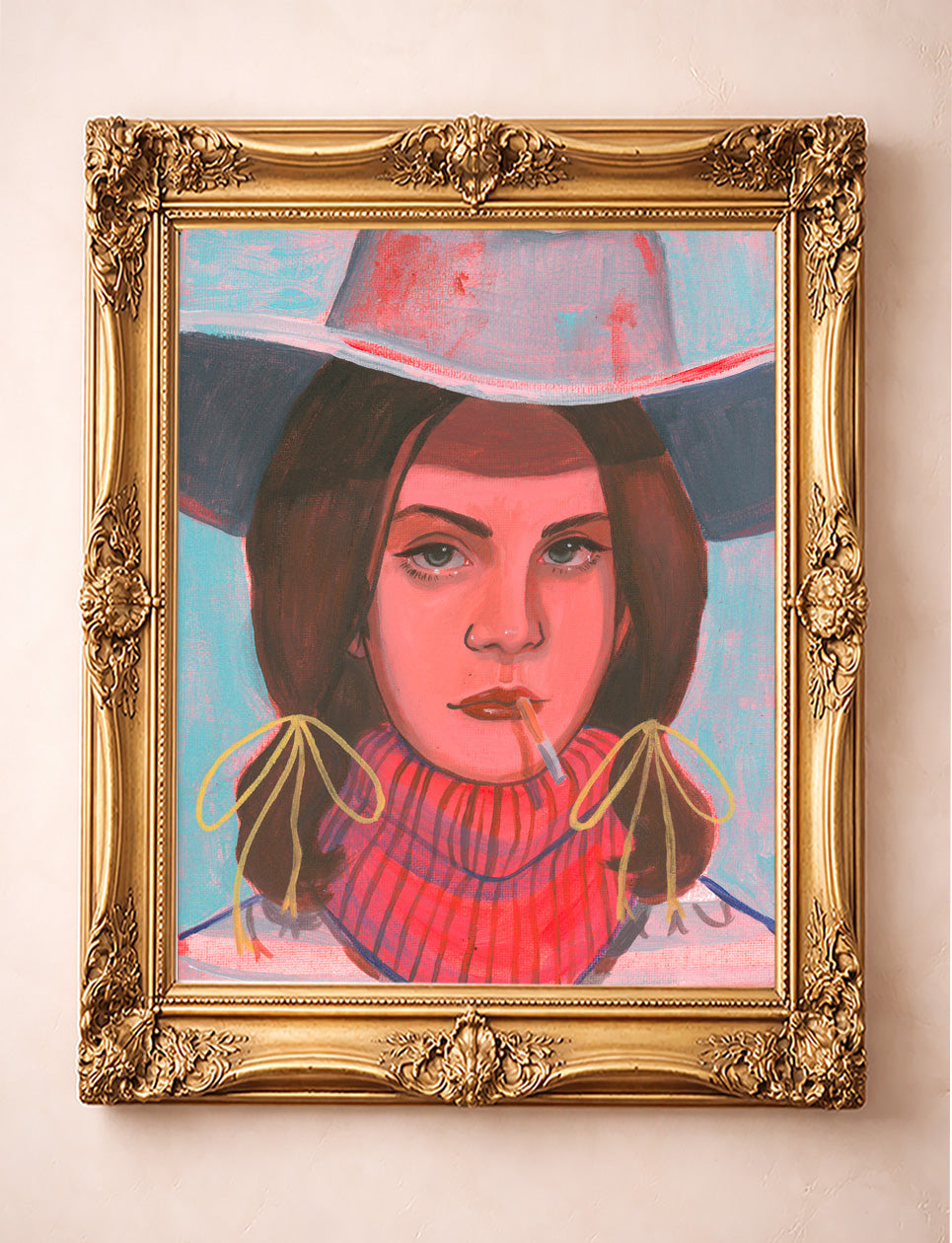 Smoking Cowgirl Dolly shown framed by Crum Art