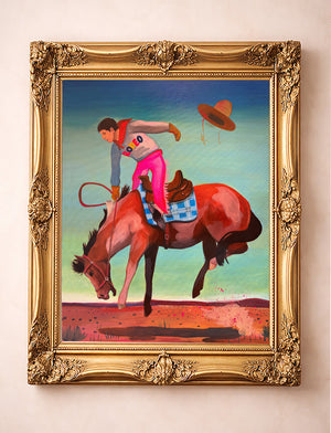 Smoking Cowboy Cat Smoking Whiskey Gold Collar Texas Western shown framed by Crum Art
