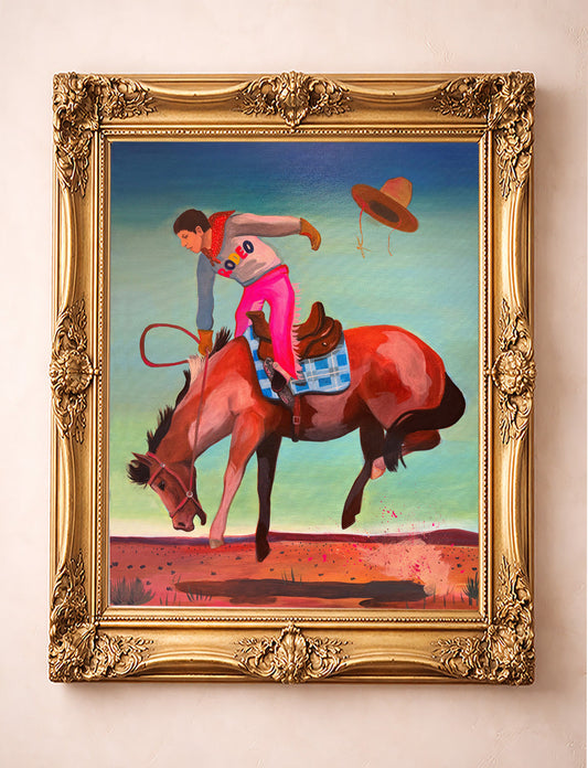 Smoking Cowboy Cat Smoking Whiskey Gold Collar Texas Western shown framed by Crum Art