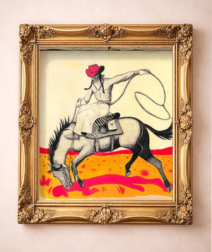 Roping Scene — art print by Caya Crum in a gold frame