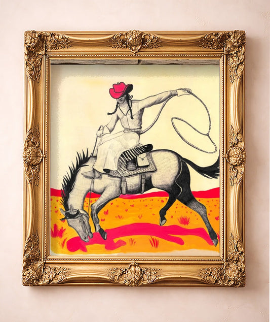 Roping Scene — art print by Caya Crum in a gold frame