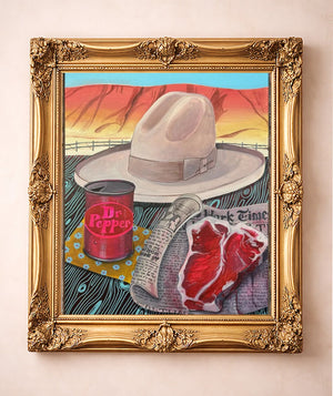 Stetson Steak & Dr Pepper — art print by Caya Crum in a gold frame