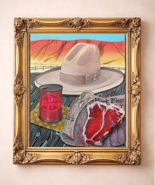 Stetson Steak & Dr Pepper — art print by Caya Crum in a gold frame