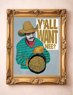 Smoking Cowboy Cat Smoking Whiskey Gold Collar Texas Western shown framed by Crum Art