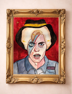 Cowboy Bowie Fan shown framed by Crum Art