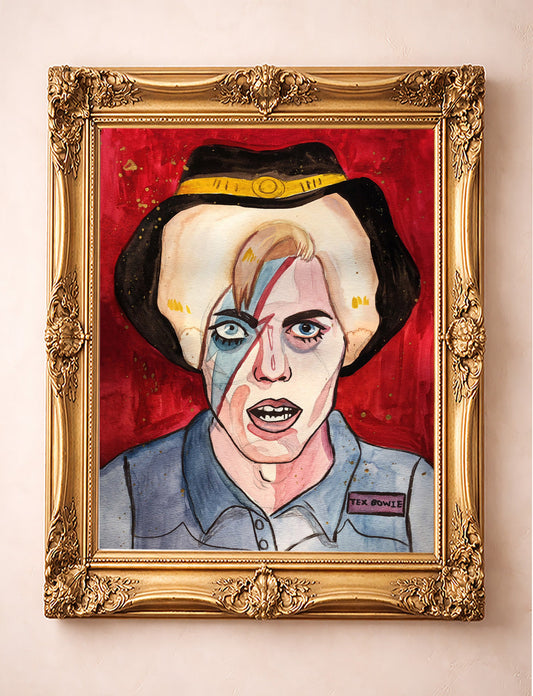 Cowboy Bowie Fan shown framed by Crum Art