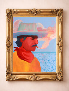 Cash smoking cowboy desert western print by Caya Crum in a gold frame