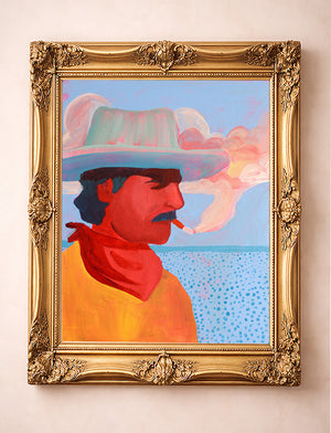 Smoking Cowboy Cat Smoking Whiskey Gold Collar Texas Western shown framed by Crum Art
