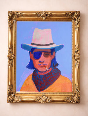 Smoking Cowboy Cat Smoking Whiskey Gold Collar Texas Western shown framed by Crum Art