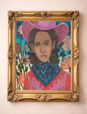Cowboy With Flowers shown framed by Crum Art