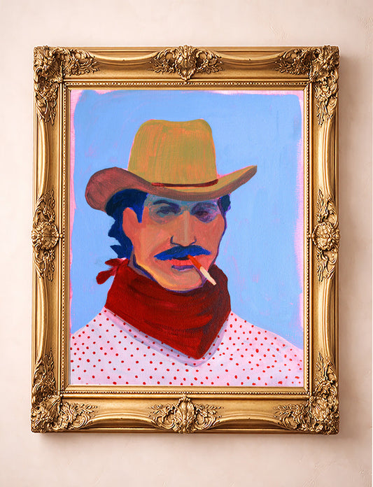 Smoking Cowboy Sexy Tattoo Timothy Texas Western shown framed by Crum Art