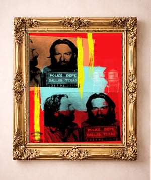 Willie Nelson Mugshot — art print by Betsy Crum in a gold frame