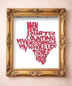 Willie Nelson Blessings Quote — art print by Betsy Crum in a gold frame