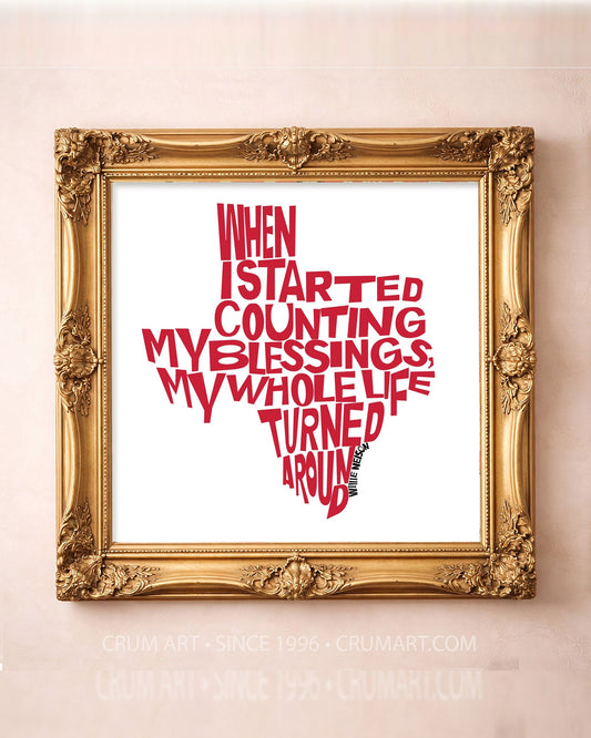 Willie Nelson Blessings Quote — square art print by Betsy Crum in a square gold frame