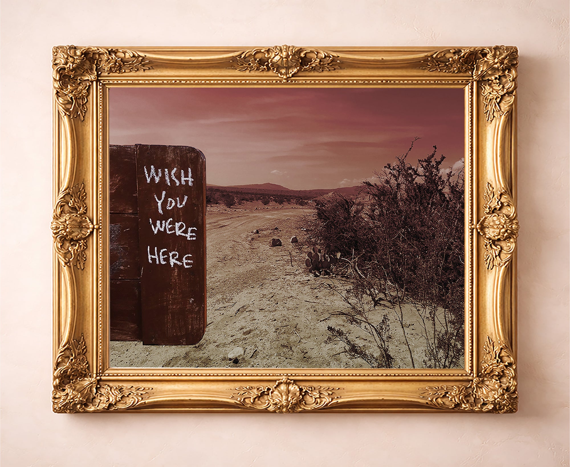 Wish You Were Here Big Bend desert photograph by Betsy Crum in a gold frame