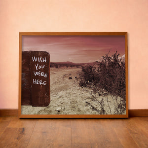 Wish You Were Here Big Bend print by Betsy Crum framed in a lived-in room