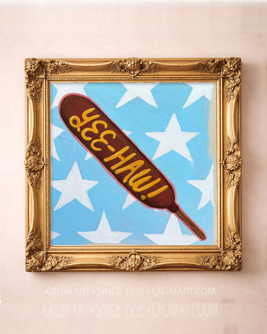 State Fair Corn Dog — square art print by Caya Crum in a square gold frame
